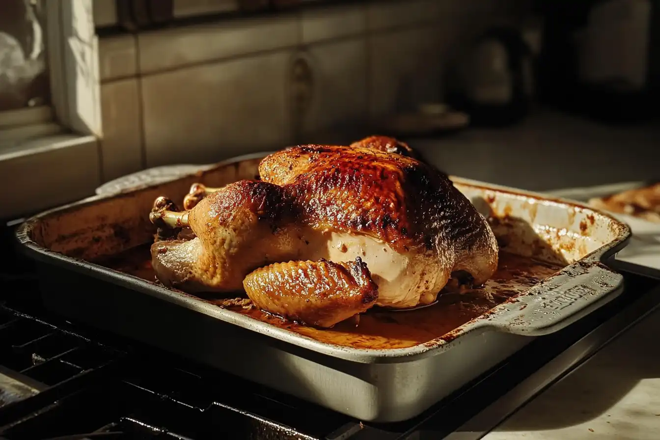 Leftover Rotisserie Chicken Recipes: Leftover rotisserie chicken in a baking dish.
