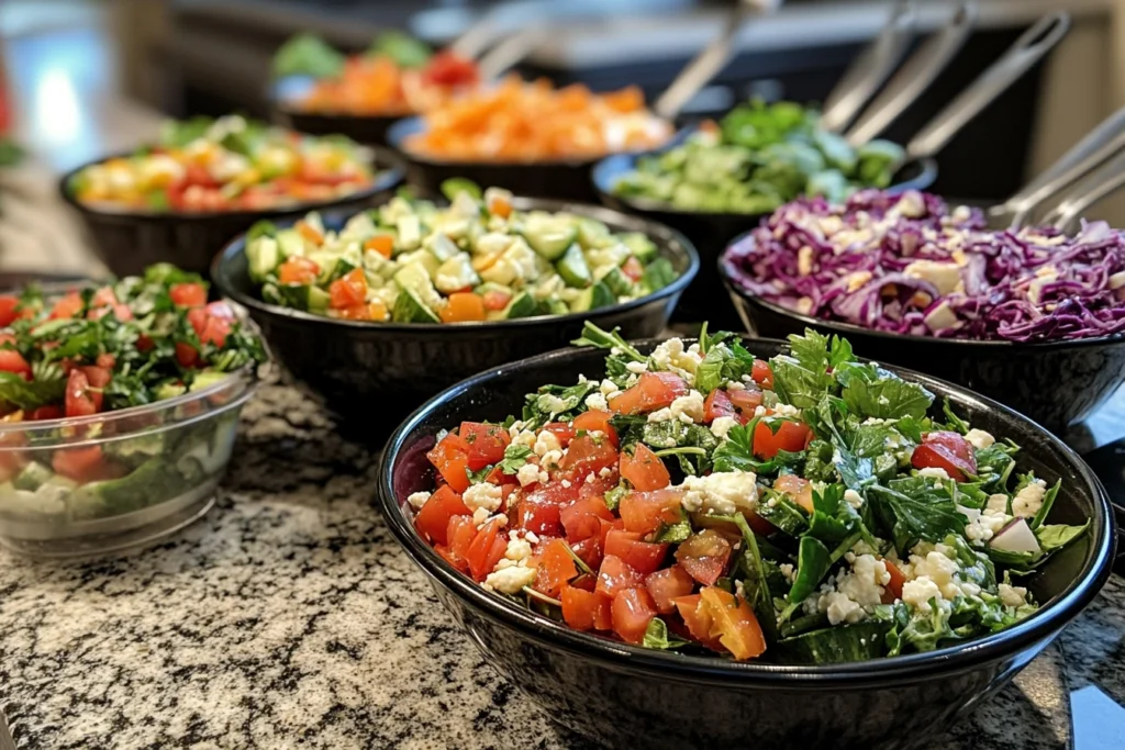 A variety of fresh combination salads with vibrant ingredients, showcasing the 5 basic types of salads. What are the 5 basic types of salads?