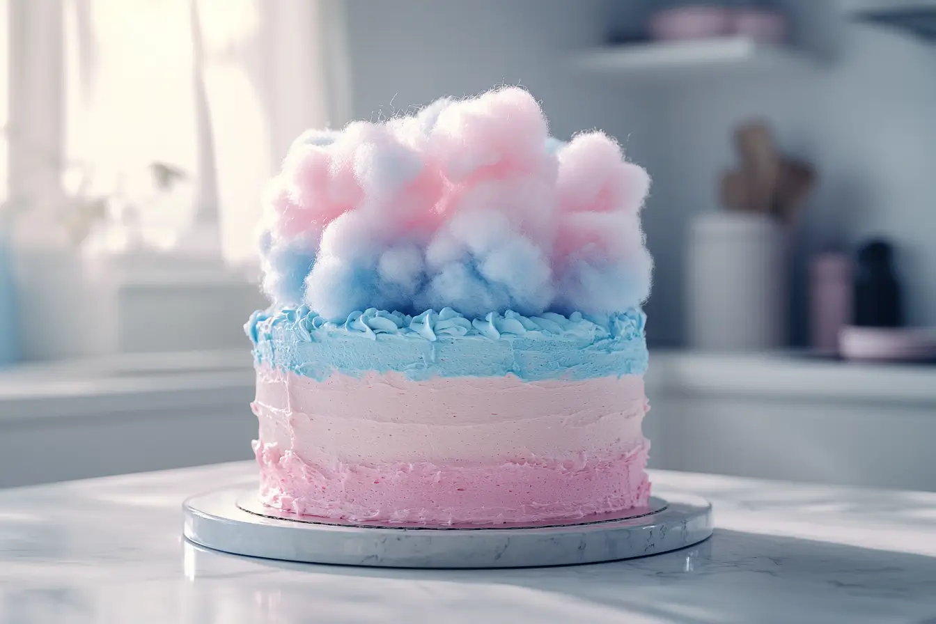 Decorated Cotton Candy Cake with Pastel Party Decorations