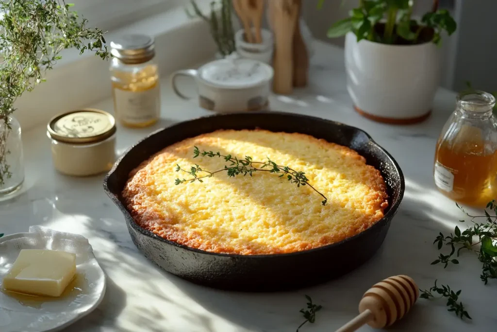 What to add to cornbread mix to make it better? Golden cornbread in a cast-iron skillet, surrounded by flavorful ingredients