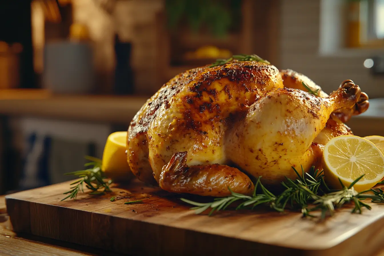 Can I eat rotisserie chicken after 5 days? Freshly roasted rotisserie chicken seasoned with rosemary and accompanied by lemon slices.