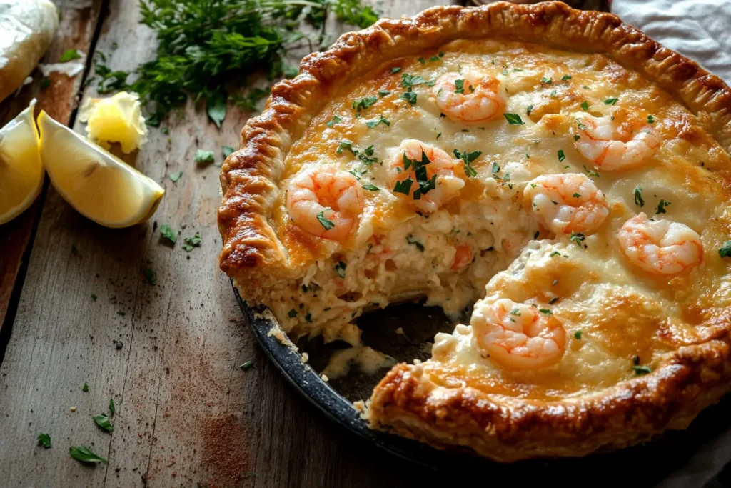 Golden-brown Florida Shrimp Pie with creamy seafood filling