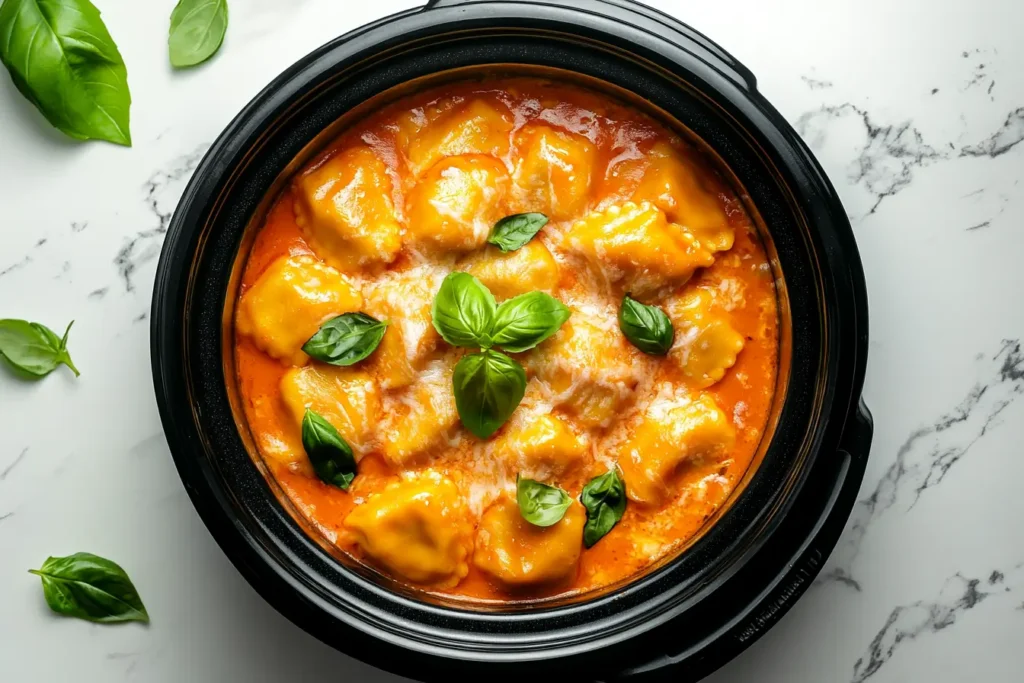 Slow Cooker Cheesy Ravioli Bake in a Crockpot