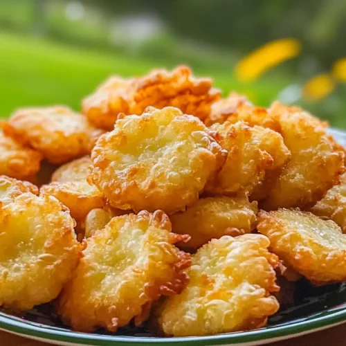 Plate of golden crispy dandelion flower fritters served fresh