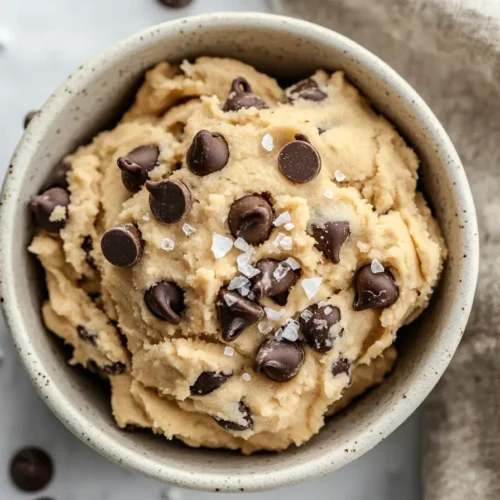 Bowl of healthy edible cookie dough with chocolate chips