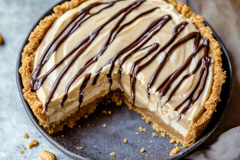 No-Bake Peanut Butter Pie with chocolate drizzle