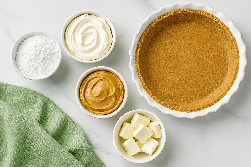 No-Bake Peanut Butter Pie ingredients overhead
